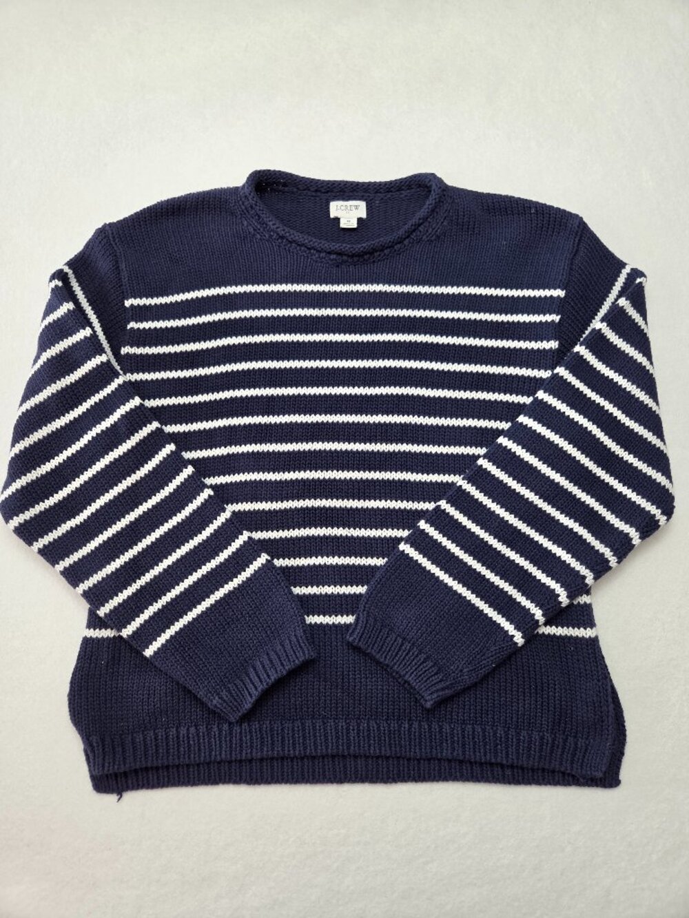 J.Crew Women’s Medium Navy White Striped Cotton Blend Sweater Nautical Coastal